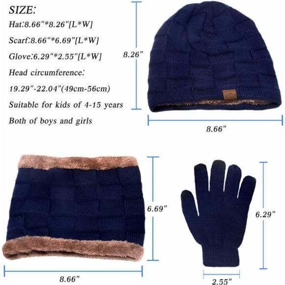 Kids Winter Beanie Hat Scarf Touchscreen Gloves Set for Boys Girls 4-15 Years - Picture 5 of 12